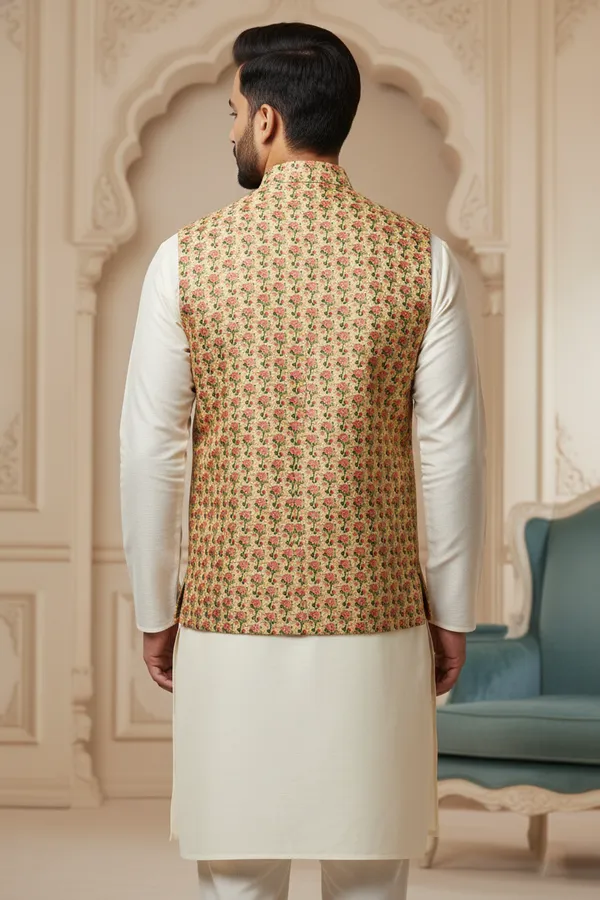Pastel_Premium_Pattern_Poly_Silk_Nehru_Jacket_Kurta_Pajama_Set_For_Men