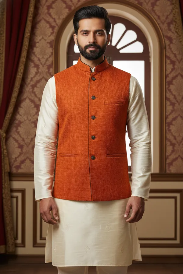 Rustorange_Premium_Pattern_Poly_Silk_Nehru_Jacket_Kurta_Pajama_Set_For_Men