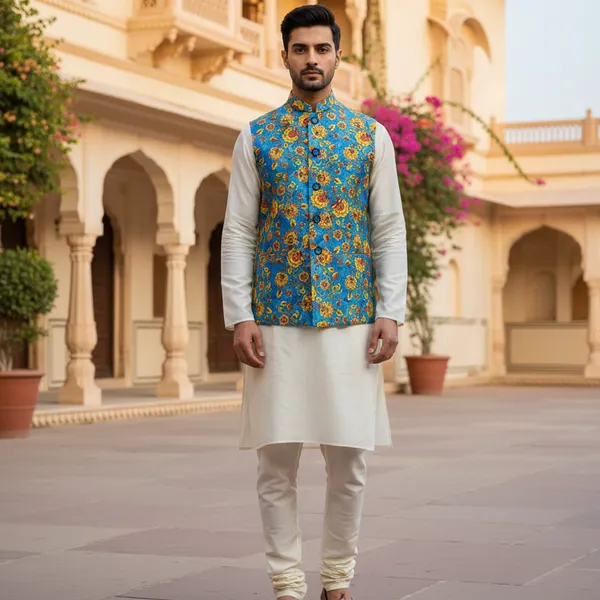 Royal_Blue_Premium_Pattern_Poly_Silk_Nehru_Jacket_Kurta_Pajama_Set_For_Men