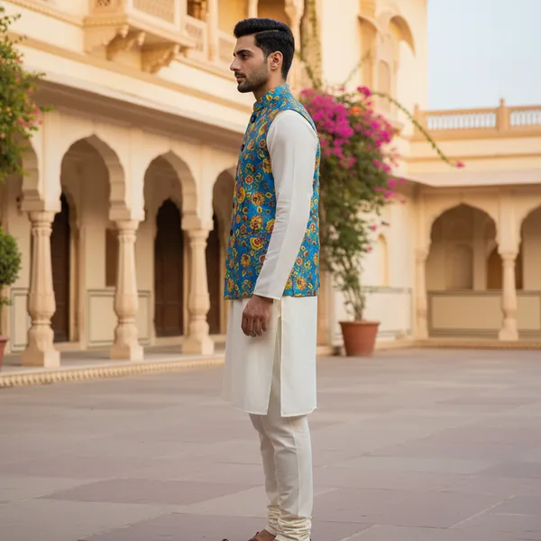 Royal_Blue_Premium_Pattern_Poly_Silk_Nehru_Jacket_Kurta_Pajama_Set_For_Men