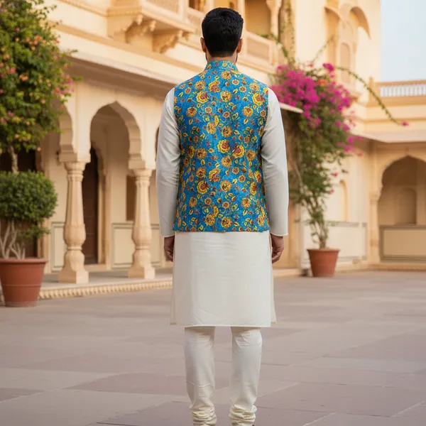 Royal_Blue_Premium_Pattern_Poly_Silk_Nehru_Jacket_Kurta_Pajama_Set_For_Men