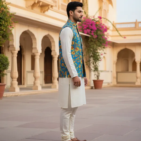 Royal_Blue_Premium_Pattern_Poly_Silk_Nehru_Jacket_Kurta_Pajama_Set_For_Men