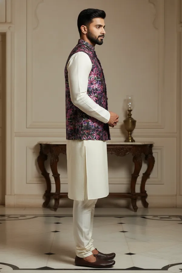 Dark_Floral_Premium_Pattern_Poly_Silk_Nehru_Jacket_Kurta_Pajama_Set_For_Men