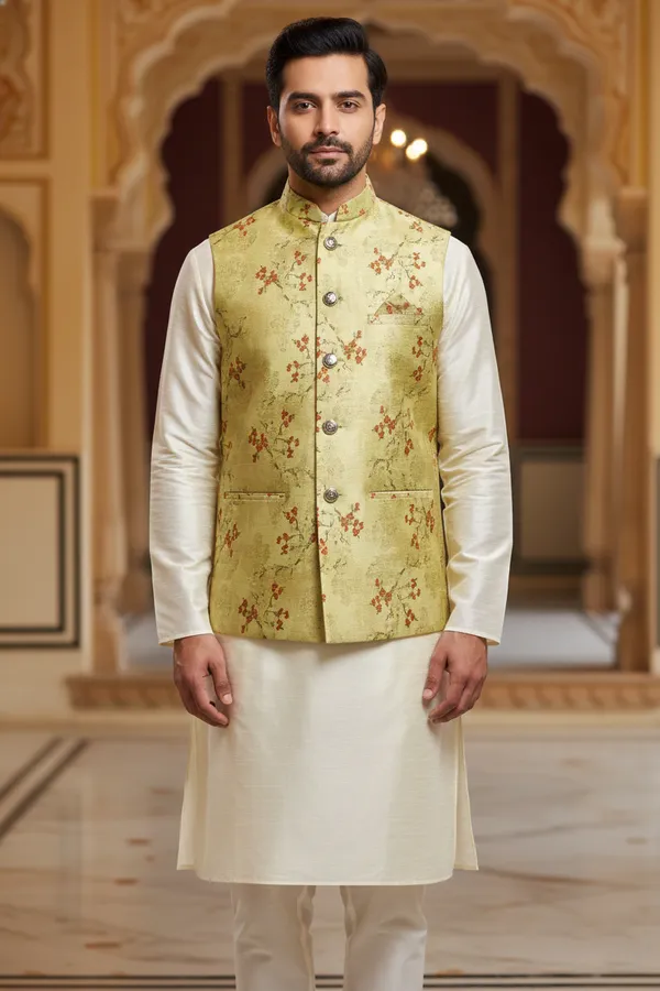 Sage_Premium_Pattern_Poly_Silk_Nehru_Jacket_Kurta_Pajama_Set_For_Men