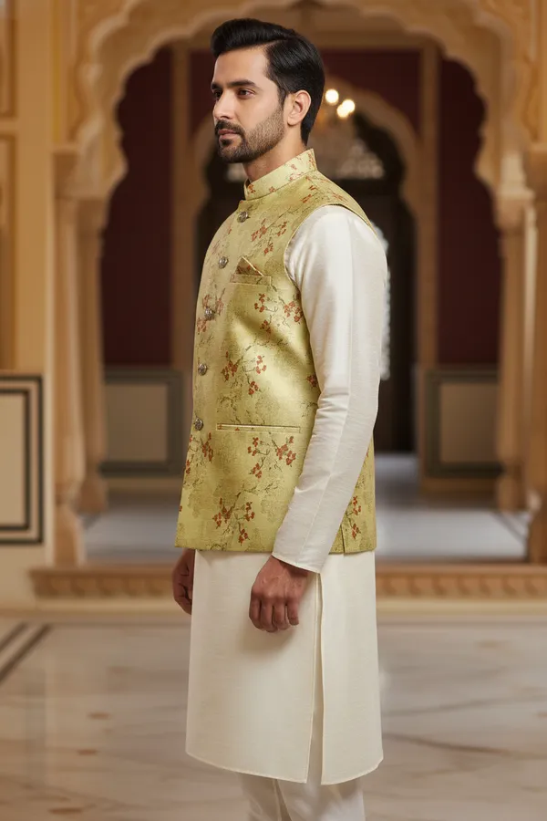 Sage_Premium_Pattern_Poly_Silk_Nehru_Jacket_Kurta_Pajama_Set_For_Men