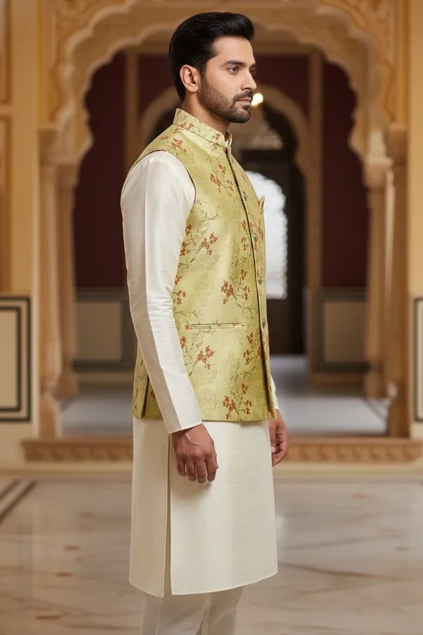 Sage_Premium_Pattern_Poly_Silk_Nehru_Jacket_Kurta_Pajama_Set_For_Men