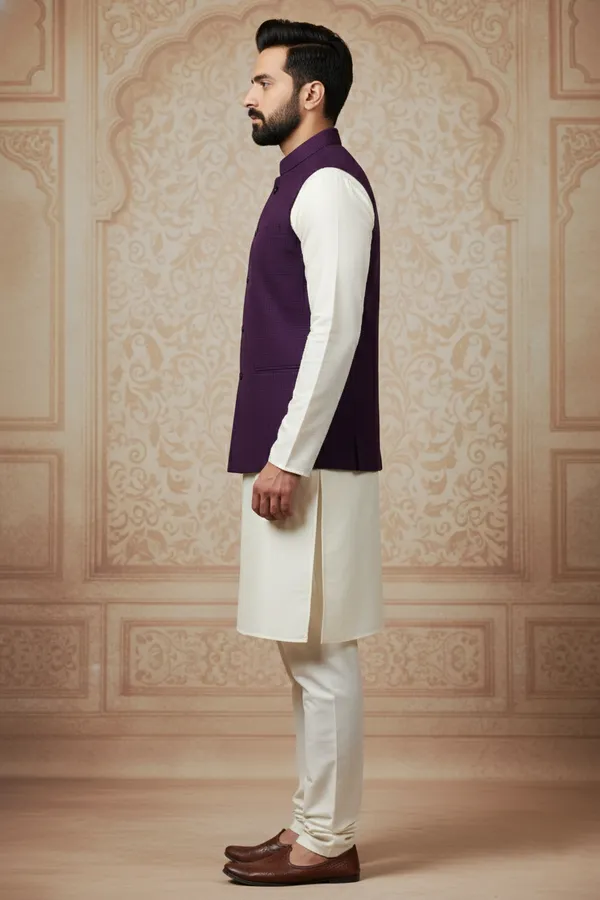 Deep_Purple_Premium_Pattern_Poly_Silk_Nehru_Jacket_Kurta_Pajama_Set_For_Men