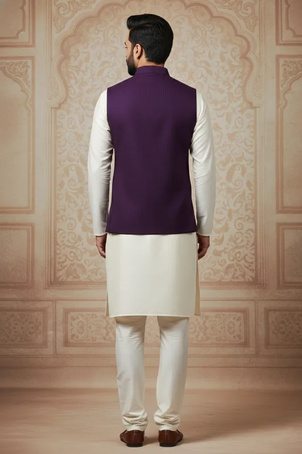 Deep_Purple_Premium_Pattern_Poly_Silk_Nehru_Jacket_Kurta_Pajama_Set_For_Men