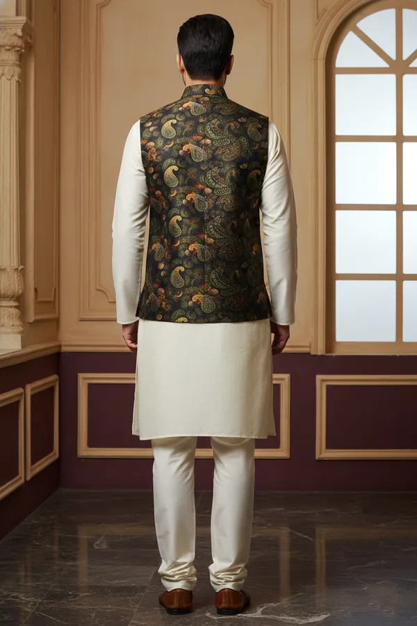 Midnight_Gold_Premium_Pattern_Silk_Blend_Nehru_Jacket_Kurta_Pajama_Set_For_Men