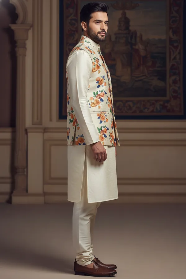 Tropical_Multicolor_Premium_Pattern_Silk_Blend_Nehru_Jacket_Kurta_Pajama_Set_For_Men