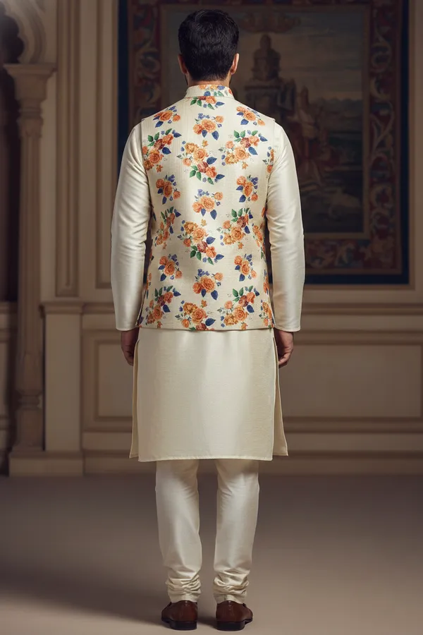 Tropical_Multicolor_Premium_Pattern_Silk_Blend_Nehru_Jacket_Kurta_Pajama_Set_For_Men