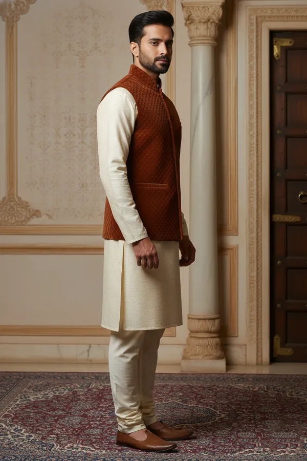 Rustorange_Premium_Pattern_Poly_Silk_Nehru_Jacket_Kurta_Pajama_Set_For_Men