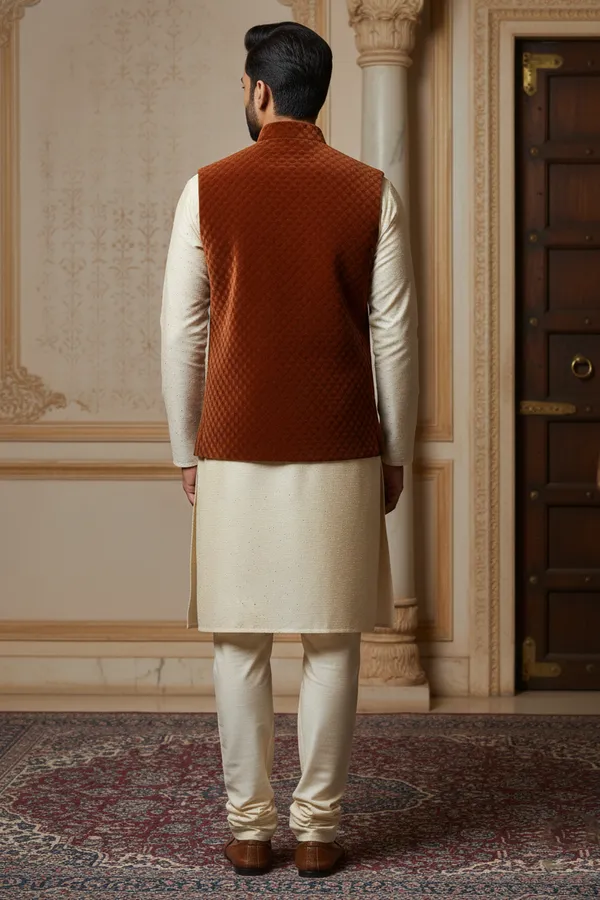 Rustorange_Premium_Pattern_Poly_Silk_Nehru_Jacket_Kurta_Pajama_Set_For_Men