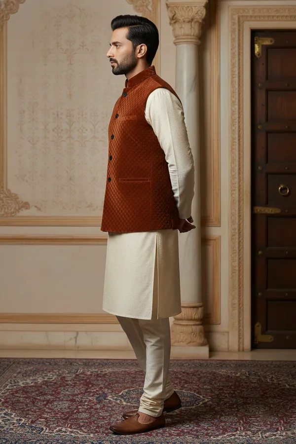 Rustorange_Premium_Pattern_Poly_Silk_Nehru_Jacket_Kurta_Pajama_Set_For_Men