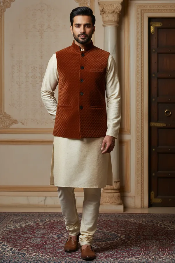 Rustorange_Premium_Pattern_Poly_Silk_Nehru_Jacket_Kurta_Pajama_Set_For_Men