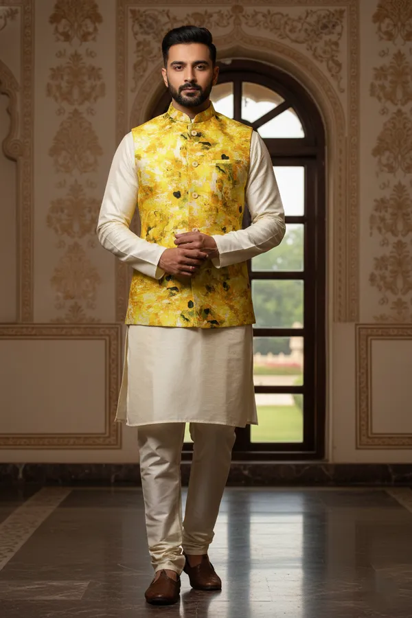 Abstract_Multicolor_Premium_Pattern_Poly_Silk_Nehru_Jacket_Kurta_Pajama_Set_For_Men