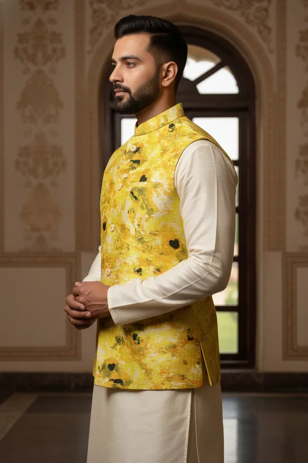 Abstract_Multicolor_Premium_Pattern_Poly_Silk_Nehru_Jacket_Kurta_Pajama_Set_For_Men