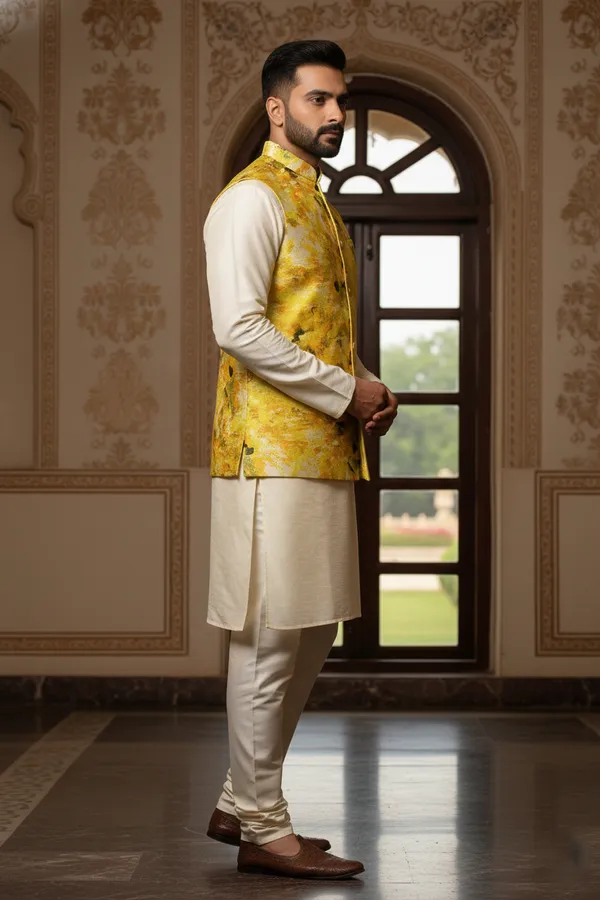 Abstract_Multicolor_Premium_Pattern_Poly_Silk_Nehru_Jacket_Kurta_Pajama_Set_For_Men