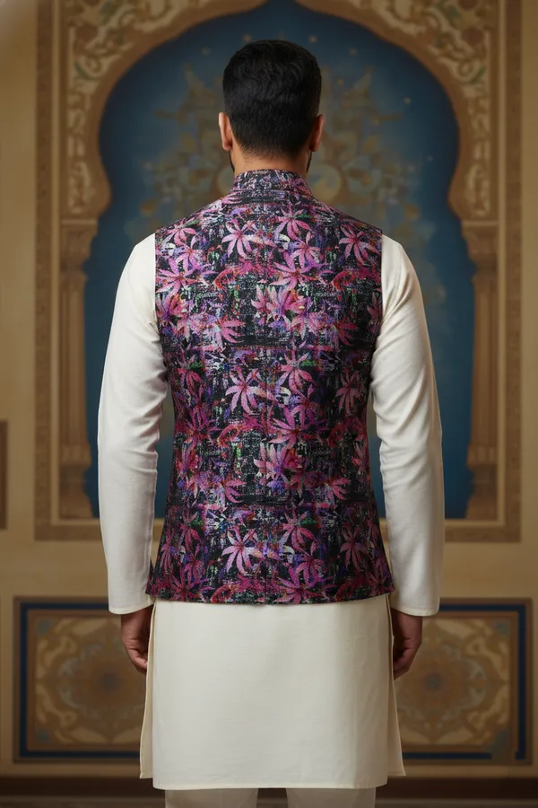 Violet_Premium_Pattern_Poly_Silk_Nehru_Jacket_Kurta_Pajama_Set_For_Men