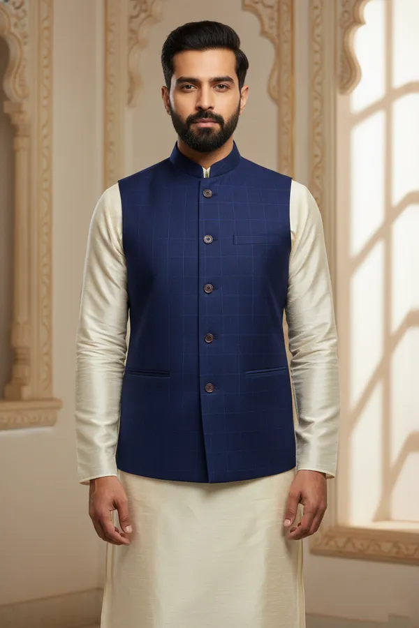 Royal_Blue_Premium_Pattern_Poly_Silk_Nehru_Jacket_Kurta_Pajama_Set_For_Men