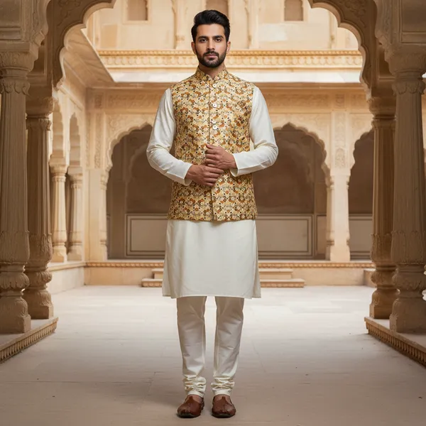 Multicolor_Floral_Premium_Pattern_Poly_Silk_Nehru_Jacket_Kurta_Pajama_Set_For_Men
