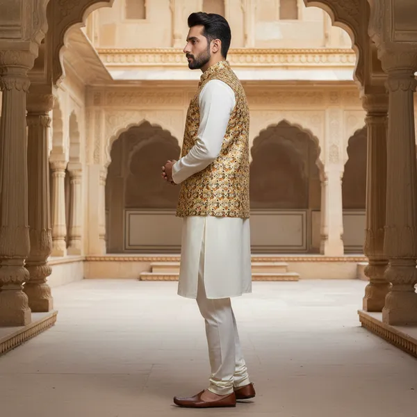 Multicolor_Floral_Premium_Pattern_Poly_Silk_Nehru_Jacket_Kurta_Pajama_Set_For_Men