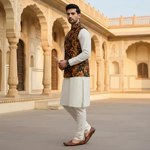 Dark_Floral_Premium_Pattern_Poly_Silk_Nehru_Jacket_Kurta_Pajama_Set_For_Men