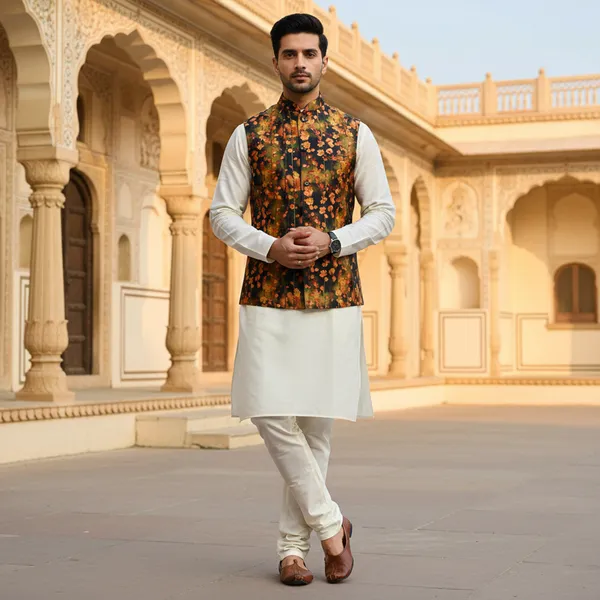 Dark_Floral_Premium_Pattern_Poly_Silk_Nehru_Jacket_Kurta_Pajama_Set_For_Men