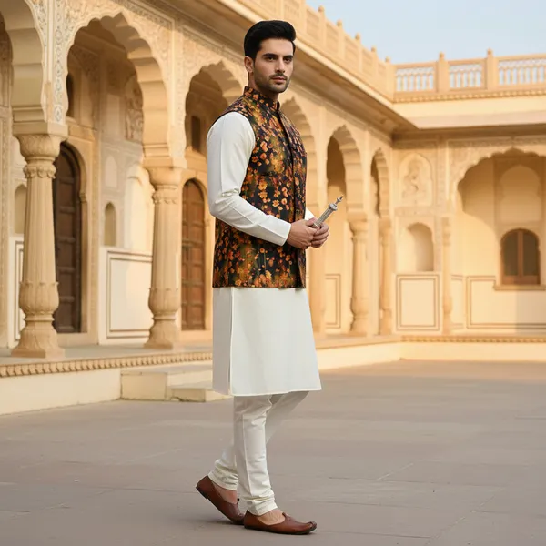 Dark_Floral_Premium_Pattern_Poly_Silk_Nehru_Jacket_Kurta_Pajama_Set_For_Men