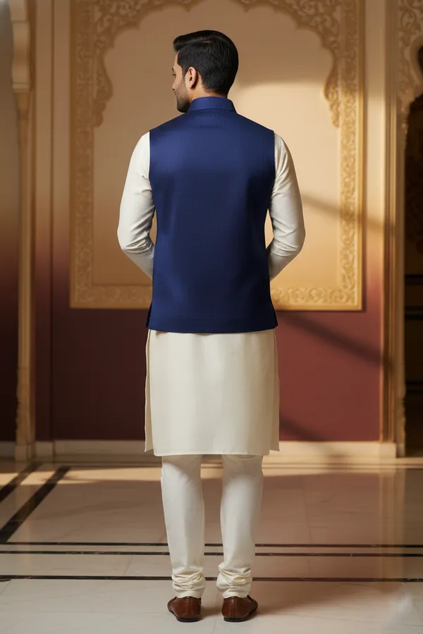 Dark_Blue_Premium_Pattern_Poly_Silk_Nehru_Jacket_Kurta_Pajama_Set_For_Men
