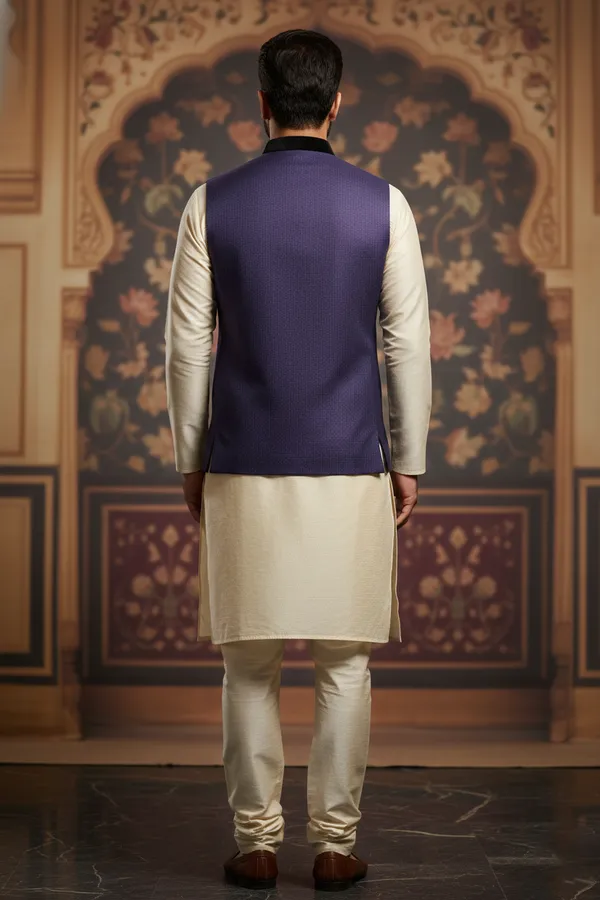Royal_Purple_Premium_Pattern_Poly_Silk_Nehru_Jacket_Kurta_Pajama_Set_For_Men