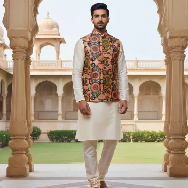 Rustorange_Premium_Pattern_Poly_Silk_Nehru_Jacket_Kurta_Pajama_Set_For_Men