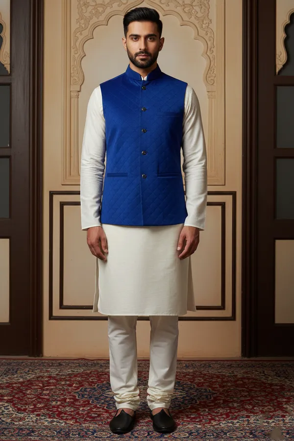 Royal_Blue_Premium_Pattern_Poly_Silk_Nehru_Jacket_Kurta_Pajama_Set_For_Men