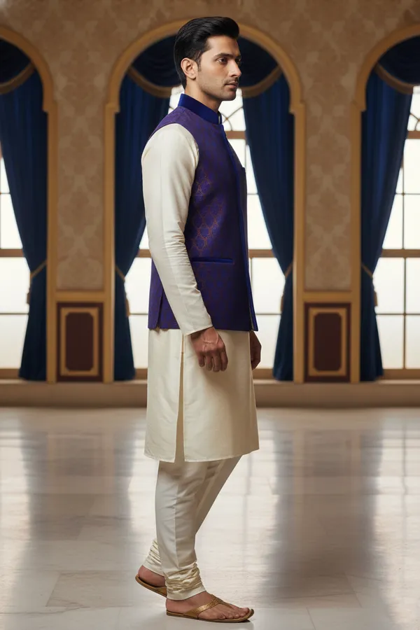 Purple_And_Blue_Premium_Pattern_Poly_Silk_Nehru_Jacket_Kurta_Pajama_Set_For_Men