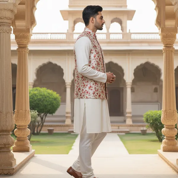 Ivory_Premium_Pattern_Poly_Silk_Nehru_Jacket_Kurta_Pajama_Set_For_Men