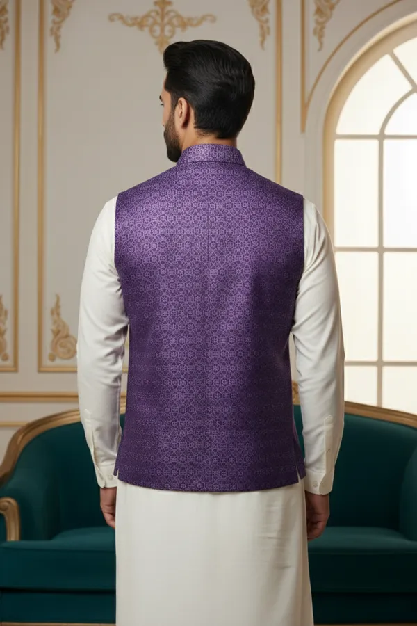 Royal_Purple_Premium_Pattern_Poly_Silk_Nehru_Jacket_Kurta_Pajama_Set_For_Men