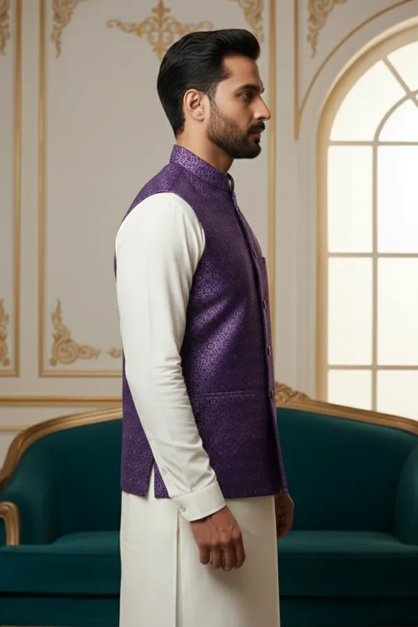 Royal_Purple_Premium_Pattern_Poly_Silk_Nehru_Jacket_Kurta_Pajama_Set_For_Men