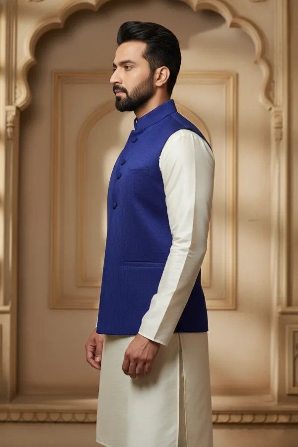 Royal_Blue_Premium_Pattern_Poly_Silk_Nehru_Jacket_Kurta_Pajama_Set_For_Men
