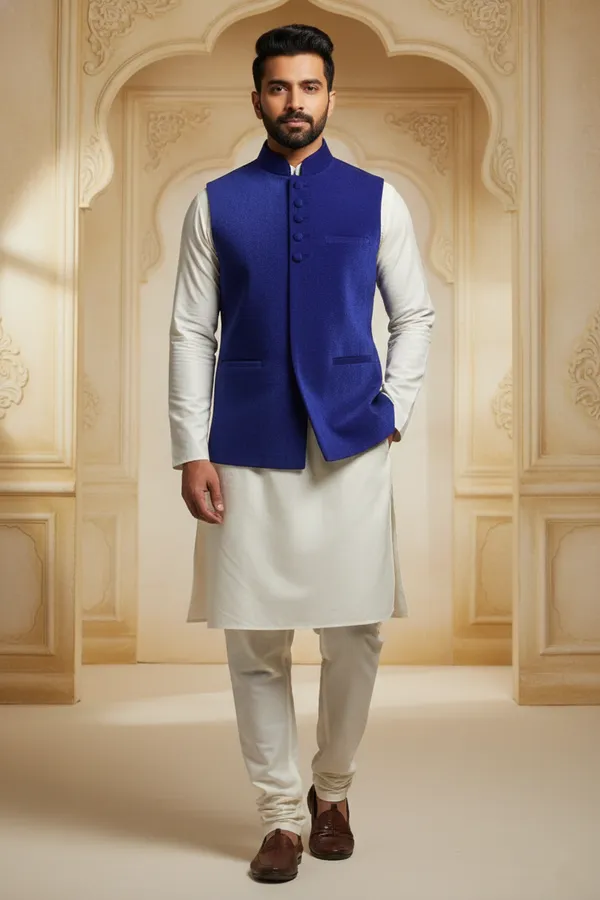 Royal_Blue_Premium_Pattern_Poly_Silk_Nehru_Jacket_Kurta_Pajama_Set_For_Men