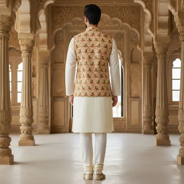 Floral_Multicolor_Premium_Pattern_Poly_Silk_Nehru_Jacket_Kurta_Pajama_Set_For_Men