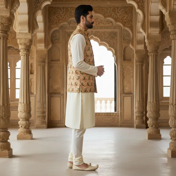 Floral_Multicolor_Premium_Pattern_Poly_Silk_Nehru_Jacket_Kurta_Pajama_Set_For_Men