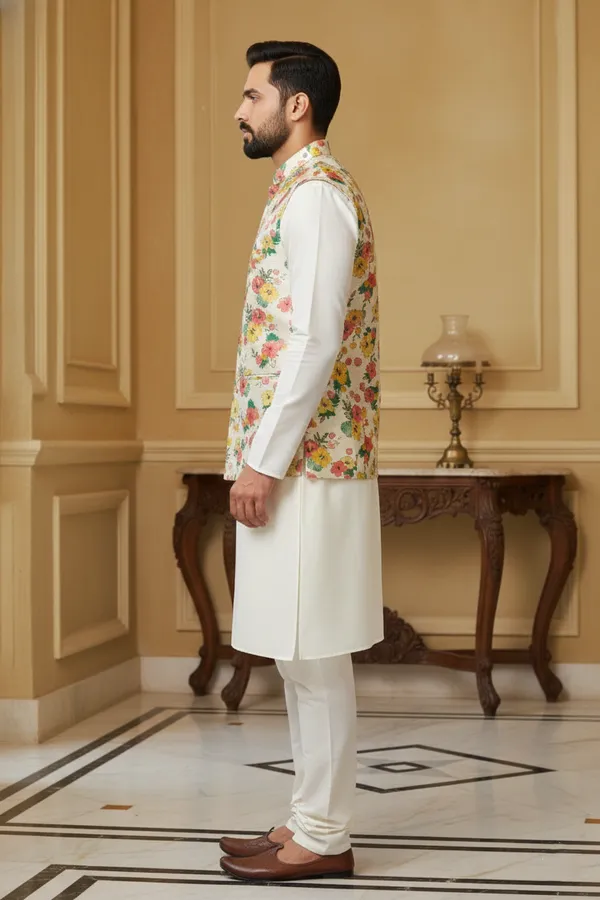 Multicolor_Premium_Pattern_Poly_Silk_Nehru_Jacket_Kurta_Pajama_Set_For_Men