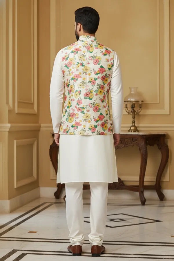 Multicolor_Premium_Pattern_Poly_Silk_Nehru_Jacket_Kurta_Pajama_Set_For_Men