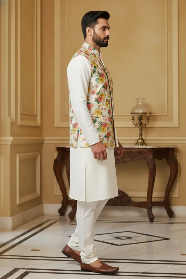 Multicolor_Premium_Pattern_Poly_Silk_Nehru_Jacket_Kurta_Pajama_Set_For_Men