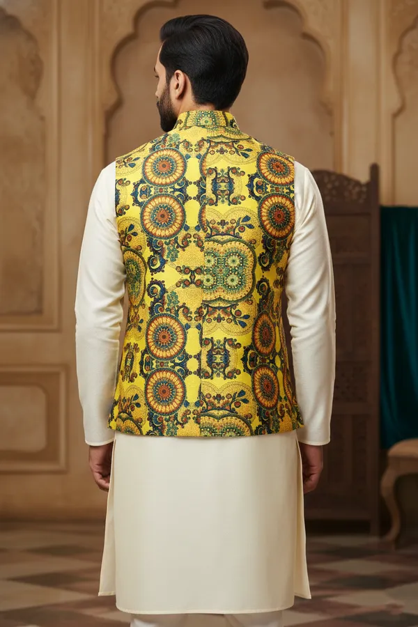 Multicolor_Premium_Pattern_Poly_Silk_Nehru_Jacket_Kurta_Pajama_Set_For_Men