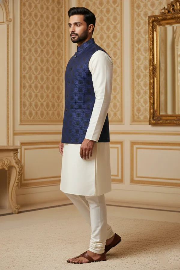 Royal_Blue_Premium_Pattern_Poly_Silk_Nehru_Jacket_Kurta_Pajama_Set_For_Men