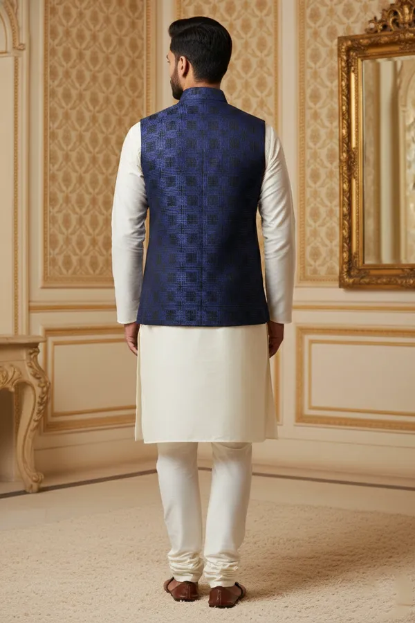 Royal_Blue_Premium_Pattern_Poly_Silk_Nehru_Jacket_Kurta_Pajama_Set_For_Men