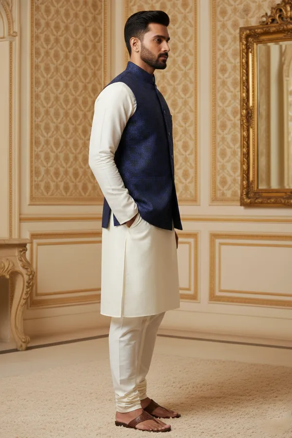 Royal_Blue_Premium_Pattern_Poly_Silk_Nehru_Jacket_Kurta_Pajama_Set_For_Men