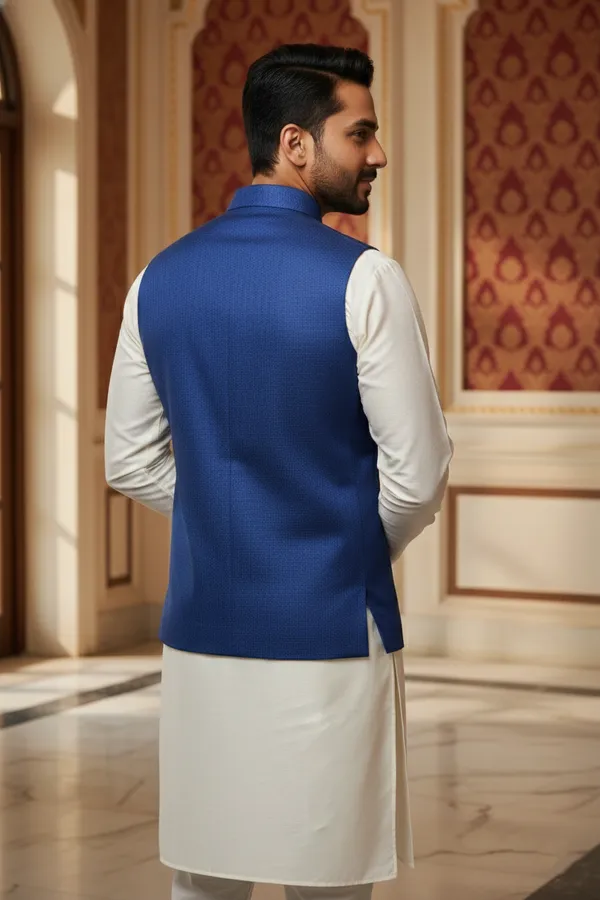 Dark_Blue_Premium_Pattern_Poly_Silk_Nehru_Jacket_Kurta_Pajama_Set_For_Men