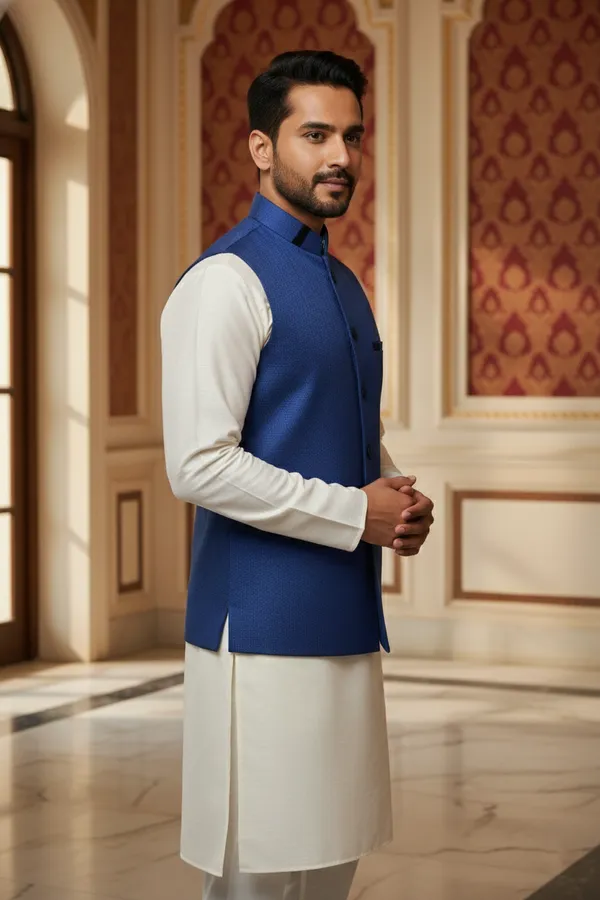 Dark_Blue_Premium_Pattern_Poly_Silk_Nehru_Jacket_Kurta_Pajama_Set_For_Men